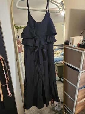 Black Tiered Ruffle Jumpsuit with Tie Waist
